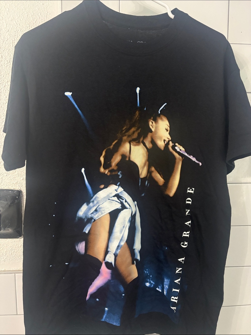 Ariana Grande Black Graphic Concert Tee with Photo Print